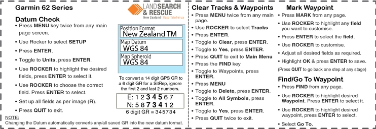 Garmin 62 Pocket Reference
